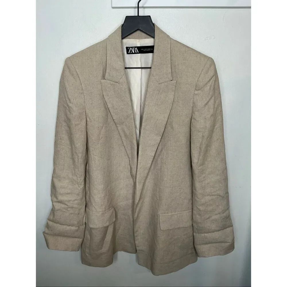 Zara Linen Blend Blazer | Tan in Small